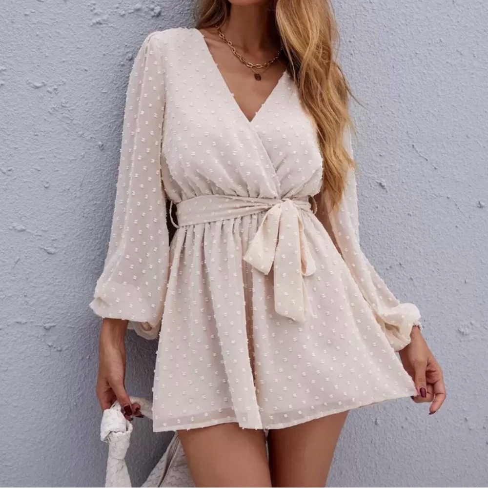 Chic Cream Polka Dot Wrap Dress